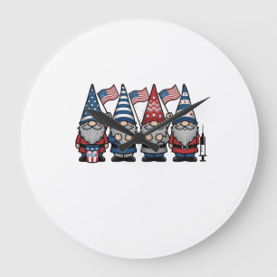 Relógio Grande Desenho de Gnome Patriota Enfermeira Vetor Gravura