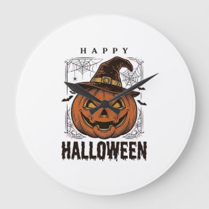 Relógio Grande Desenho de Gravura de Abóbora Feliz Halloween Vint