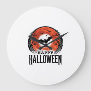 Relógio Grande Desenho de Gravura de Morcego de Halloween Antigo_