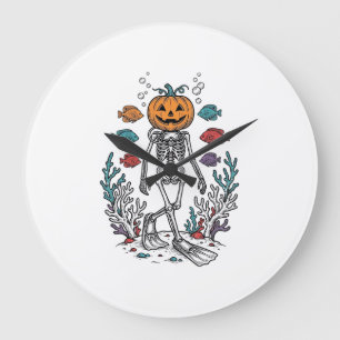 Relógio Grande Desenho de Peixe de Halloween de Esqueleto de Abób