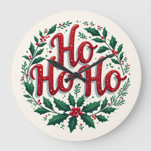 Relógio Grande Desenho de Tipografia de Grinalda de Natal 'Ho Ho