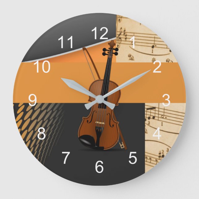 Relógio Grande Desenho de Violino Abstrato (Frente)