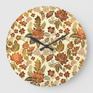 Relógio Grande Desenho Floral Heritage Cobre Dourado Quente