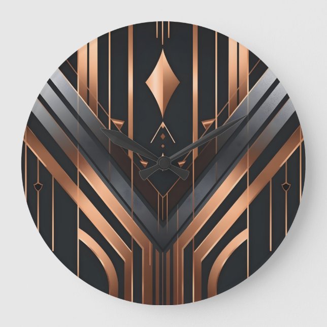 Relógio Grande Desenho Geométrico em Cobre e Prata Art Déco (Frente)