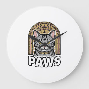 Relógio Grande Desenho Gráfico Estilo de Gravura de Patas de Gato