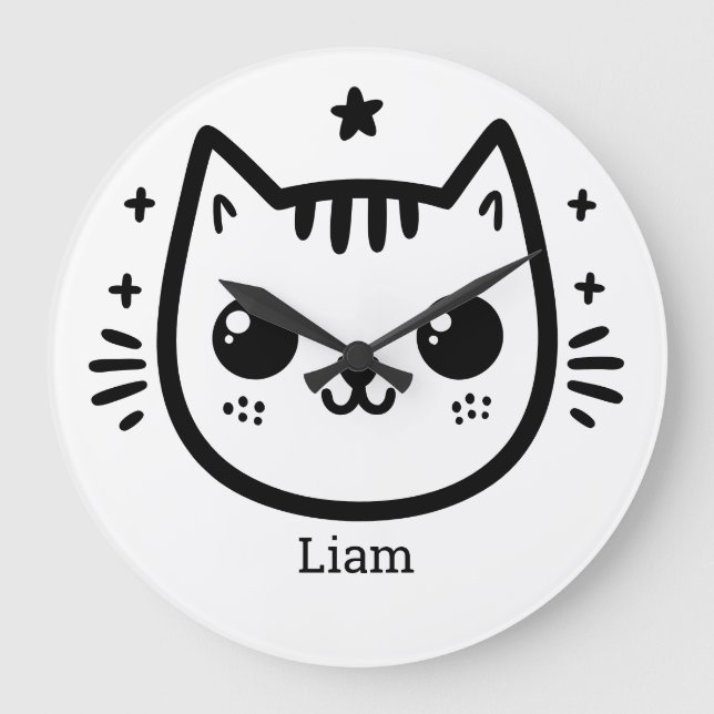 Relógio Grande Desenho Infantil | Preto e Branco | Minimalista (Frente)