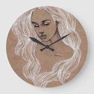 Relógio Grande Desenho Retrato: Ilustração de Menina