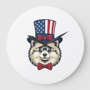 Relógio Grande Desenho Vetorial de Cabeça de Cachorro Patriota co