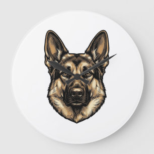Relógio Grande Desenho Vetorial de Cão Pastor com Gravura Antiga_