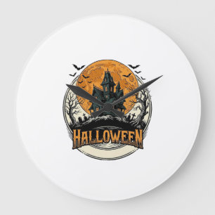 Relógio Grande Desenho Vetorial de Casa Assombrada de Halloween V