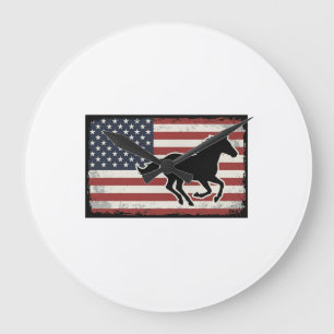 Relógio Grande Desenho Vetorial de Cavalo com Bandeira Americana