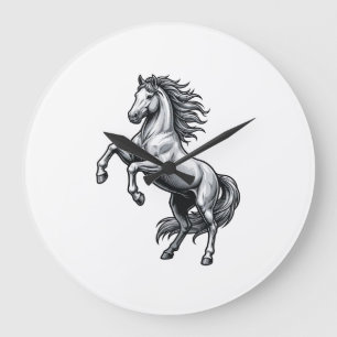 Relógio Grande Desenho Vetorial de Cavalo Empinado com Gravação A