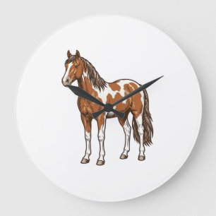 Relógio Grande Desenho Vetorial de Cavalo Pinto Gravado Antigo_1