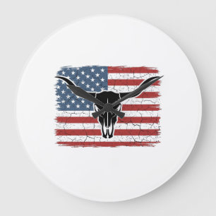 Relógio Grande Desenho Vetorial de Caveira de Longhorn com Bandei
