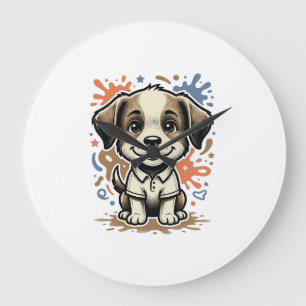 Relógio Grande Desenho Vetorial de Gravação de Cachorrinho Fofo S