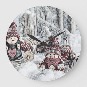 Relógio Grande Desenho Vintage de Gnomos na Neve