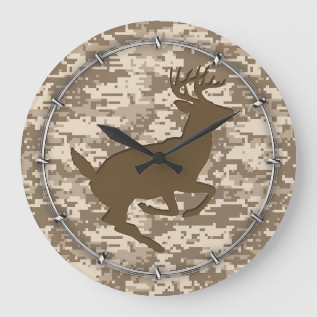 Relógio Grande Desert Beige Digital Camouflage Deer Camo Patterno (Frente)
