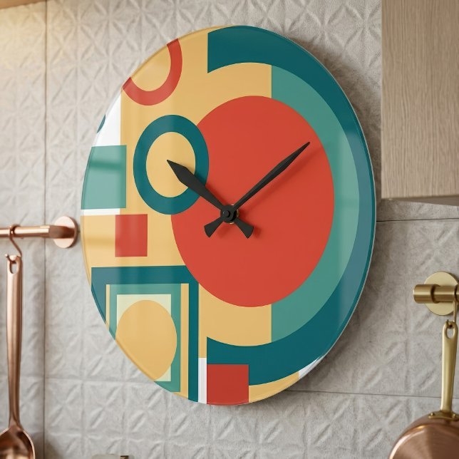 Relógio Grande Design Abstrato em Estilo Retro Geométrico Risogra (Retro Geometric Risograph Style Abstract Design. Large Clock)