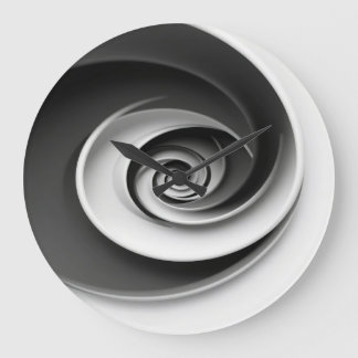 Relógio Grande Design Abstrato Espiral Preto e Branco Elegante, 