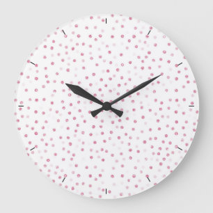 Relógio Grande Design Branco Confetti de Pontos Dourados, Rosa