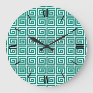 Relógio Grande Design chave grego - cerceta e branco