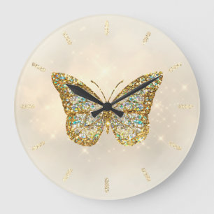 relógio grande design da borboleta brilhante faux