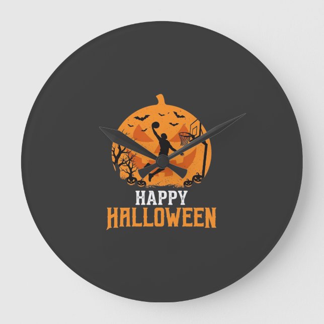 Relógio Grande Design de Abóbora de Basquete no Halloween_1 (Frente)