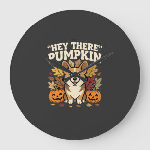 Relógio Grande Design de Abóbora Olá da Corgi no Halloween