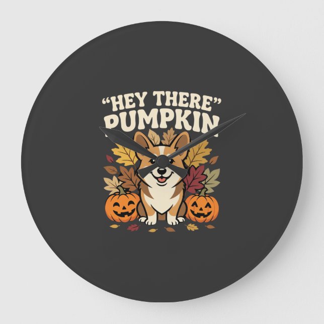 Relógio Grande Design de Abóbora Olá da Corgi no Halloween (Frente)