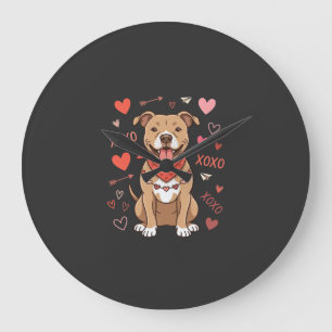 Relógio Grande Design de Amor XOXO Cachorro Pitbull no Dia dos Na