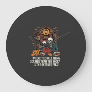 Relógio Grande Design de Biblioteca Esqueleto de Halloween Amante