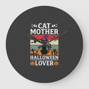 Relógio Grande Design de Bruxa Retro Amante da Mãe do Gato de Hal