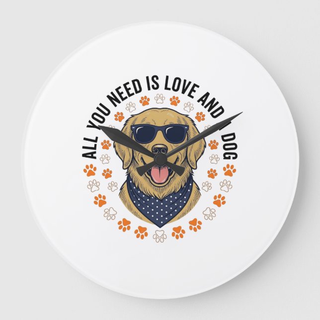 Relógio Grande Design de Camisa com Pegada de Pata de Retriever V (Frente)