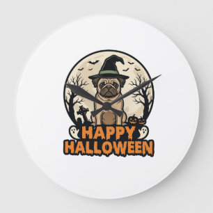 Relógio Grande Design de Camisa Vintage Pug Feliz Halloween Chapé