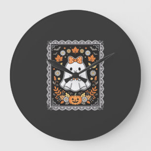 Relógio Grande Design de camiseta floral de abóbora de fantasma d