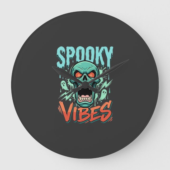 Relógio Grande Design de Caveira de Fantasma de Halloween Vibes A (Frente)