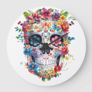 Relógio Grande Design de Caveira Floral