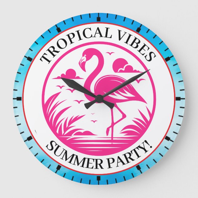 Relógio Grande Design de Círculo de Verão Flamingo Rosa-68730 (Frente)