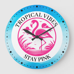 Relógio Grande Design de Círculo de Verão Flamingo Rosa-68730