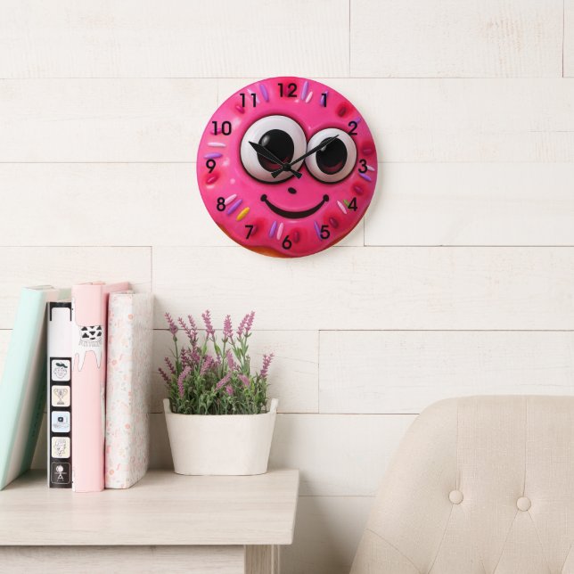Relógio Grande Design de Crianças com Rosto de Donut Fofo (Sala de leitura)