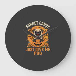 Relógio Grande Design de Doces de Halloween Engraçado Pug_1