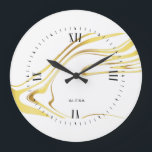 Relógio Grande design de espiral abstrato<br><div class="desc">Abstrato de ouro moderno e elegante espirra sobre fundo branco</div>