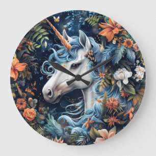 Relógio Grande Design de fantasia de Unicórnio e flores