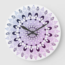 Relógio Grande Design de Flor de Mandala Azul Roxo