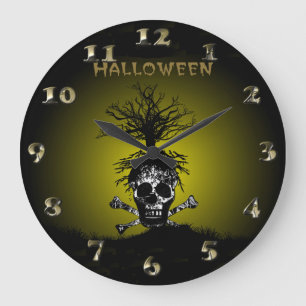 Relógio Grande Design de Halloween com Caveira e Árvore Spooky