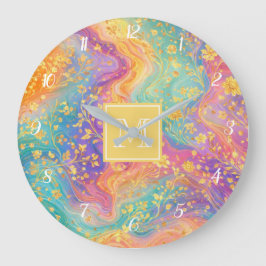 Relógio Grande Design de Monograma Floral Abstrato Moderno com Br
