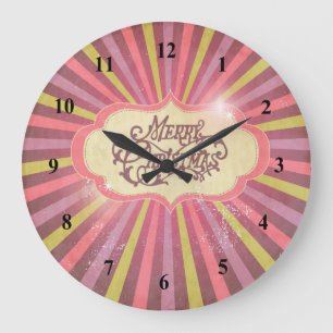 Relógio Grande Design de Natal Rosa Vintage, Verde e Púrpura