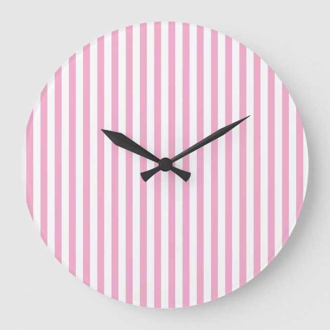 Relógio Grande Design de padrão de listra vertical rosa branco (Frente)
