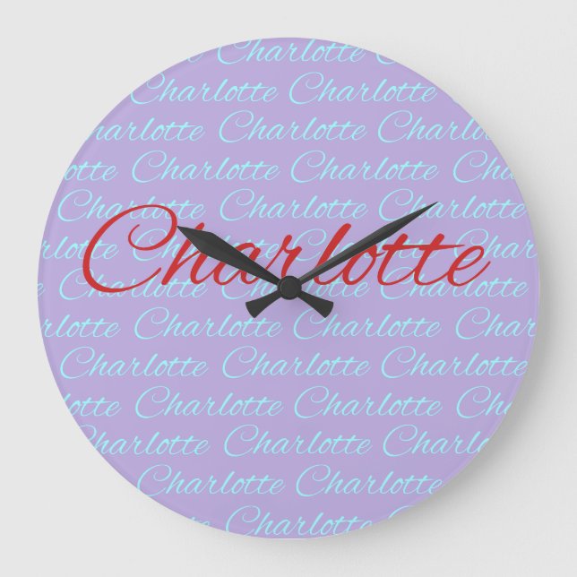 Relógio Grande Design de padrão de nome Charlotte (Frente)