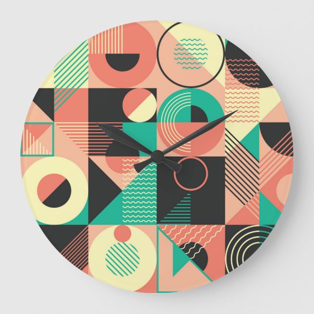 Relógio Grande Design de Padrão Geométrico Retroativo (Frente)